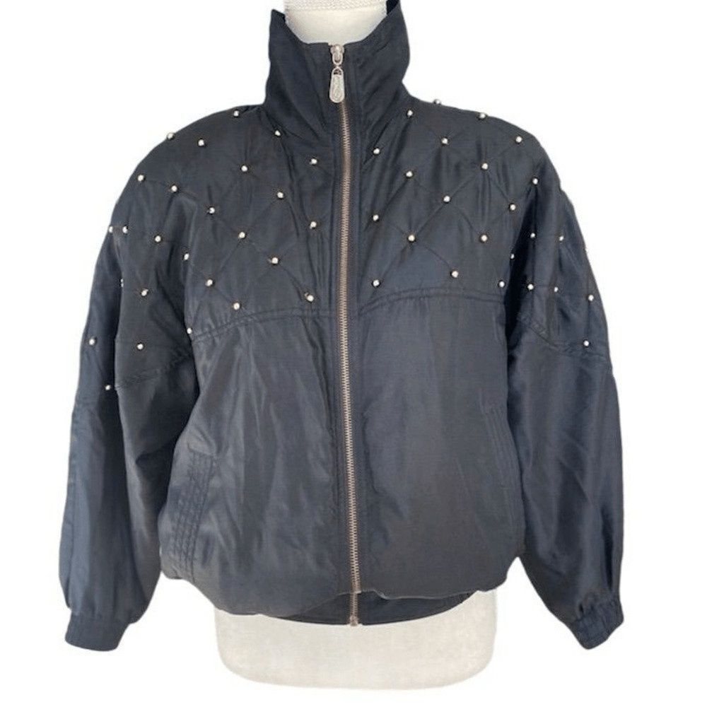 Vintage 90s Fuda Silk Women's Black Embellished Windbreaker Jacket P